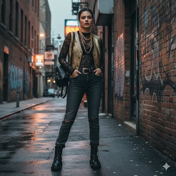 Tops - Vintage 80s kathy winston women's Metallic reptile snakeskin button down small